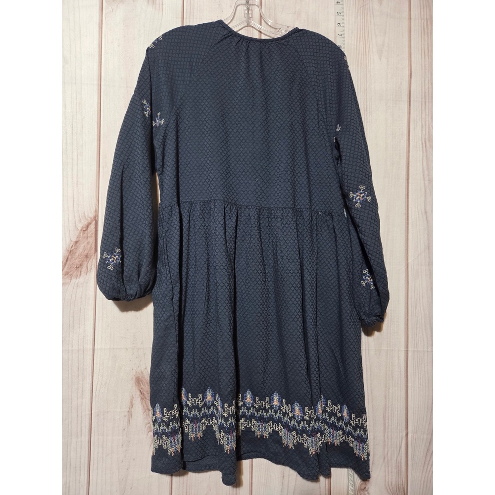 Knox Rose Women's Blue Embroidered Tassel Tie Long Sleeve Dress M Pockets - Picture 2 of 8
